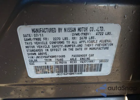 2011 Infiniti G37 Journey z USA, uszkodzony, nr VIN JN1CV6APXBM510495